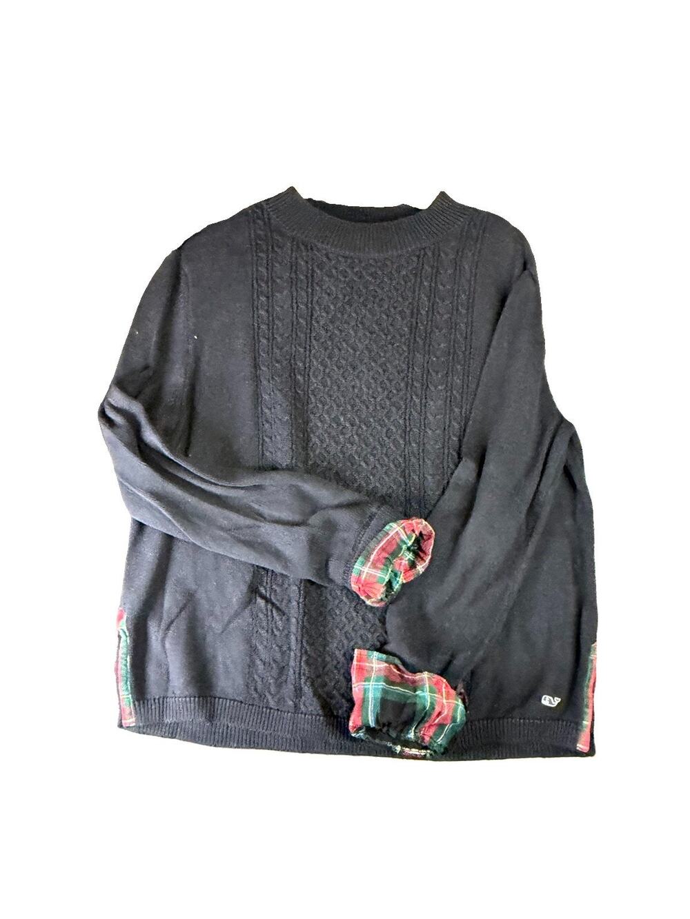 Vineyard Vines Sweater Men’s L Navy Cable Knit Tartan Plaid Patch Preppy